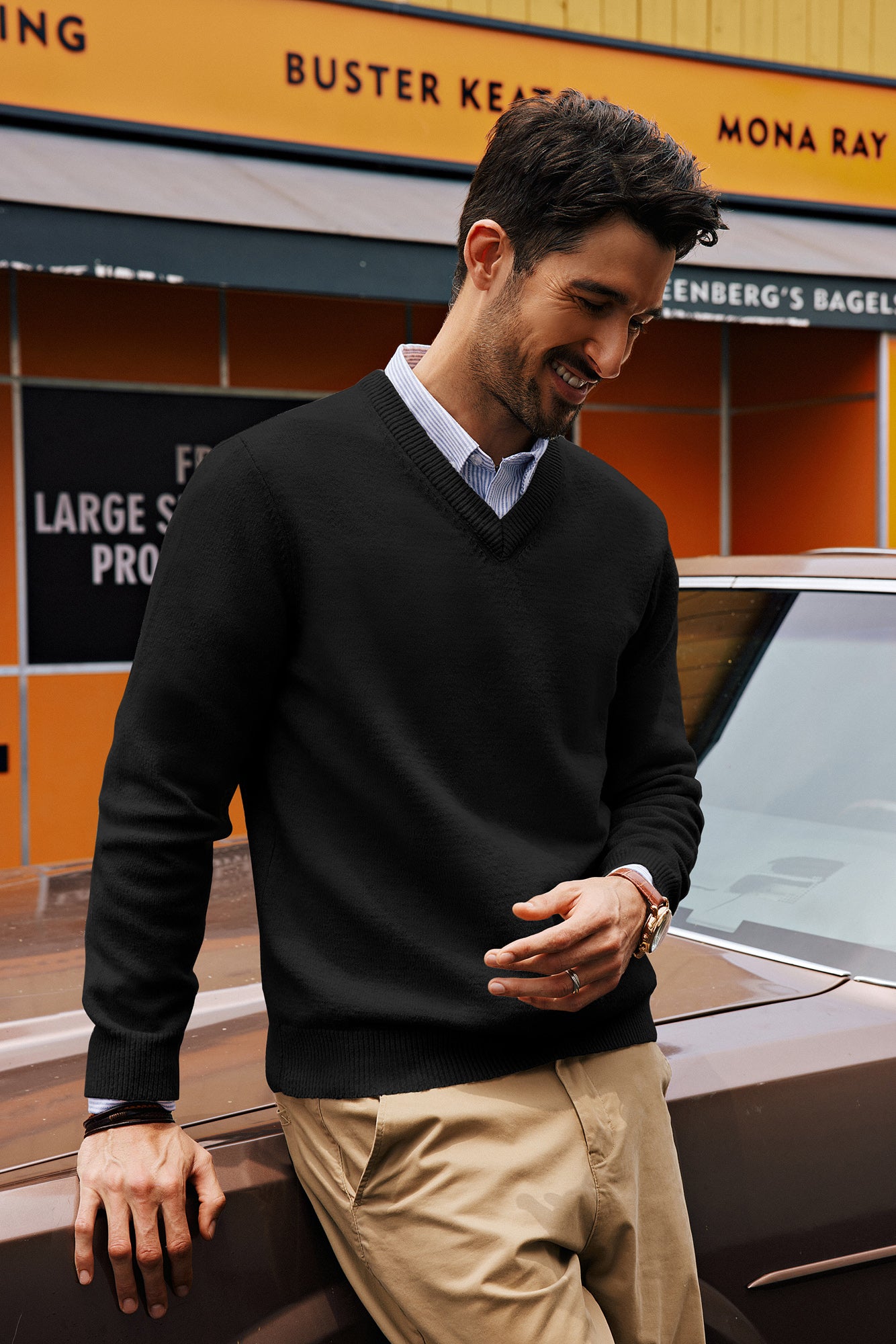 Cardigan Men PJ PAUL JONES Men's V-Neck Cardigan Sweater Casual