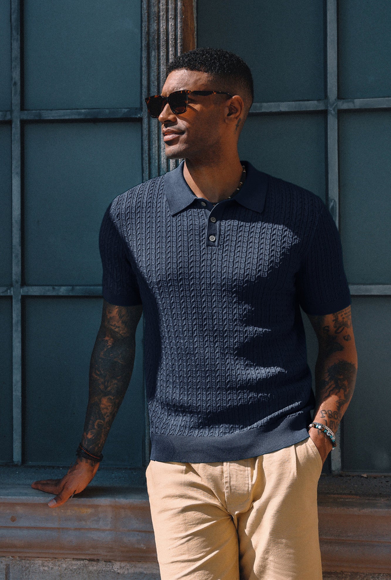 Mens Knit Polo Shirt Short Sleeve Hollow Out Knit Shirt Texture Knitte – PJ  Paul Jones