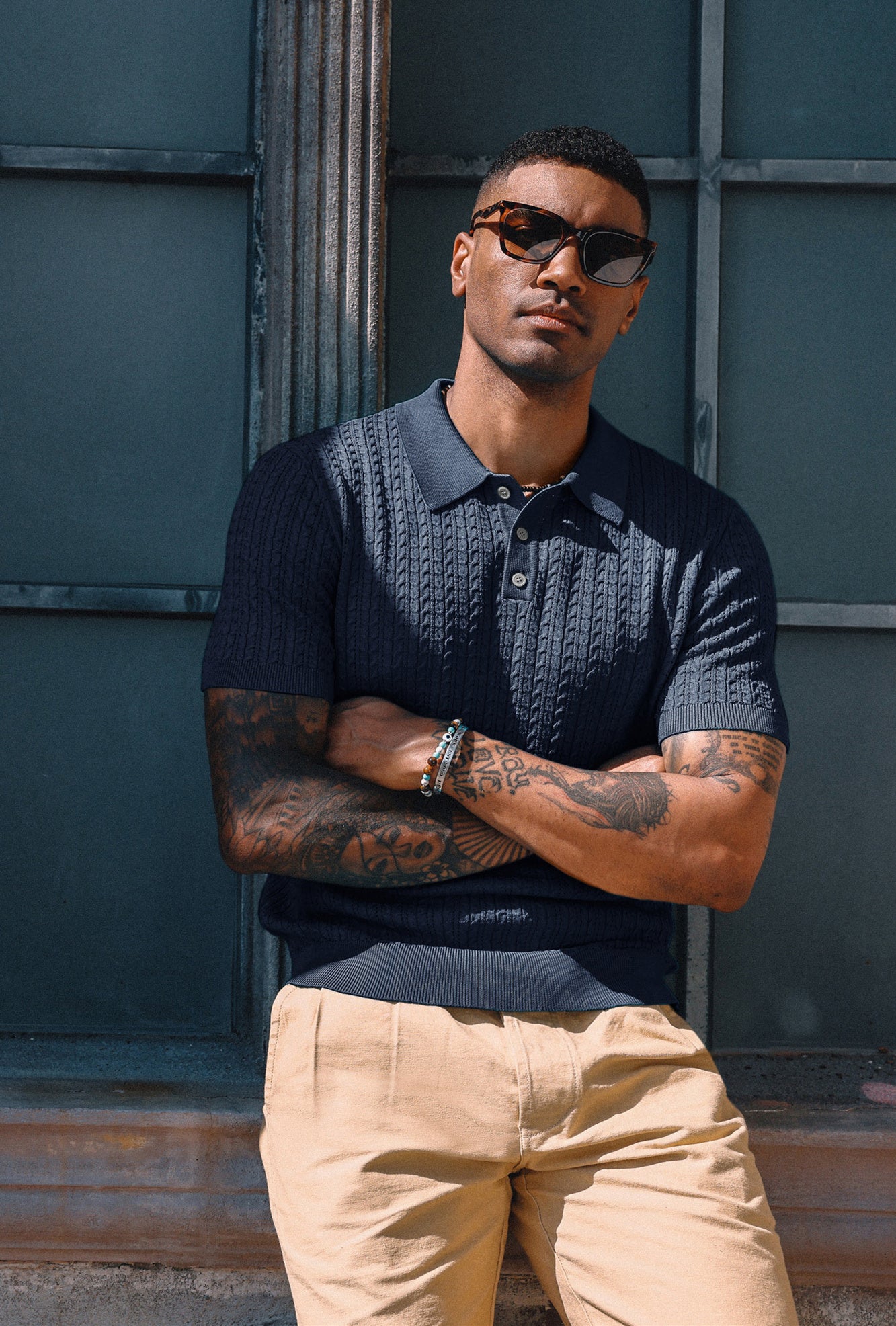 Mens Knit Polo Shirt Short Sleeve Hollow Out Knit Shirt