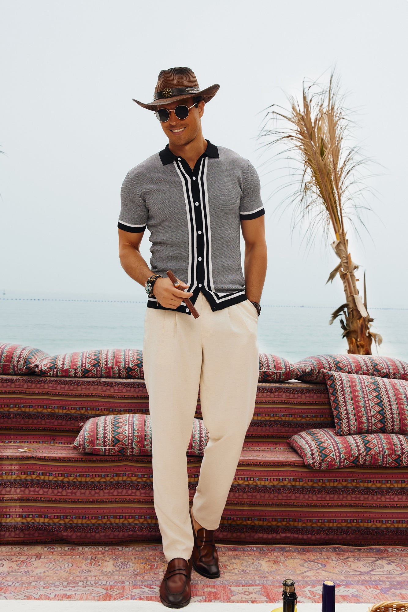 Men's Vintage Stripe Knit Polo Shirts Short Sleeve Stylish Button Down – PJ Paul Jones Men's Vintage Stripe Knit Polo Shirts Short Sleeve Stylish Button Down – PJ Paul Jones