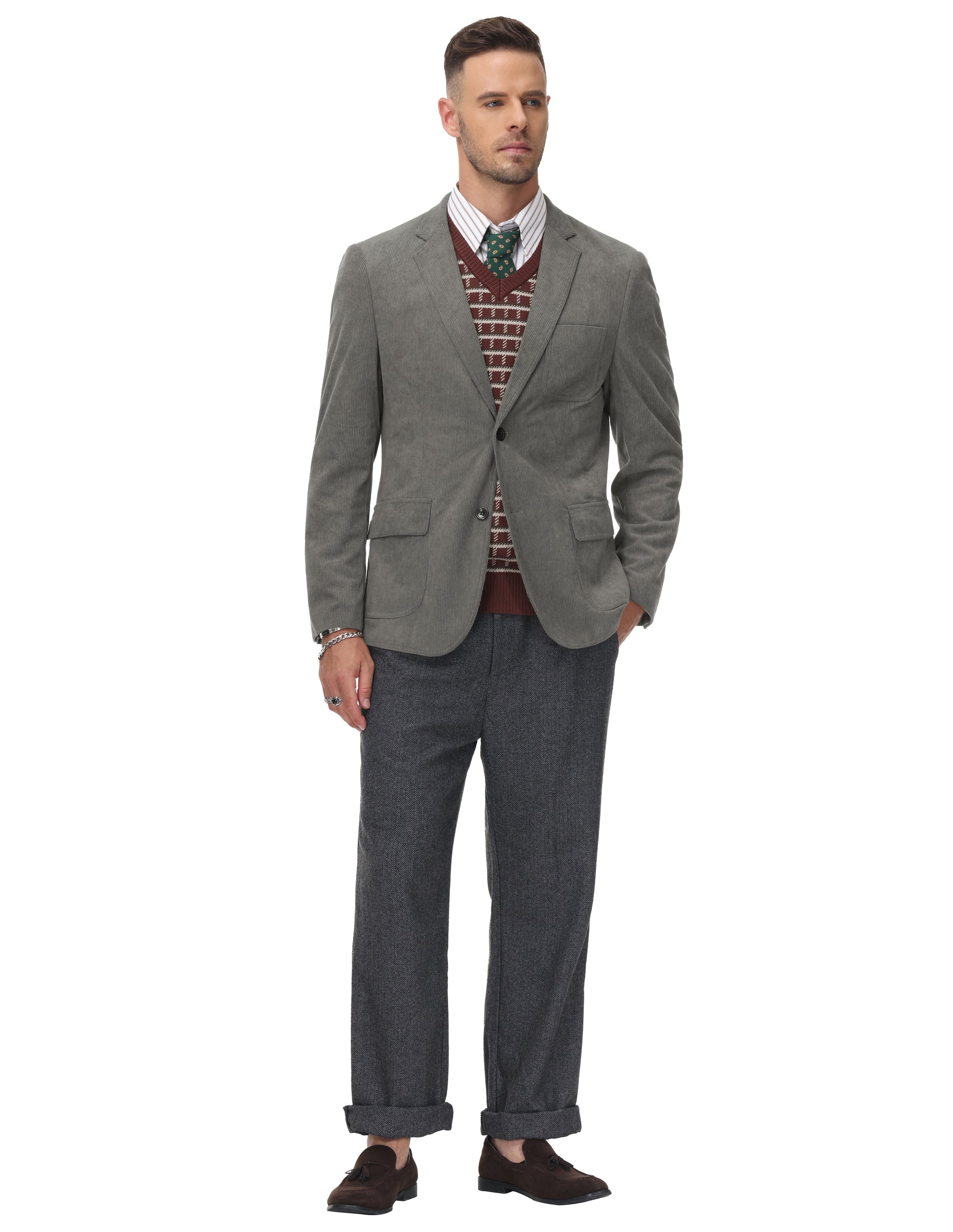 Men's Corduroy Casual Sport Coat Jacket Two-Button Blazer