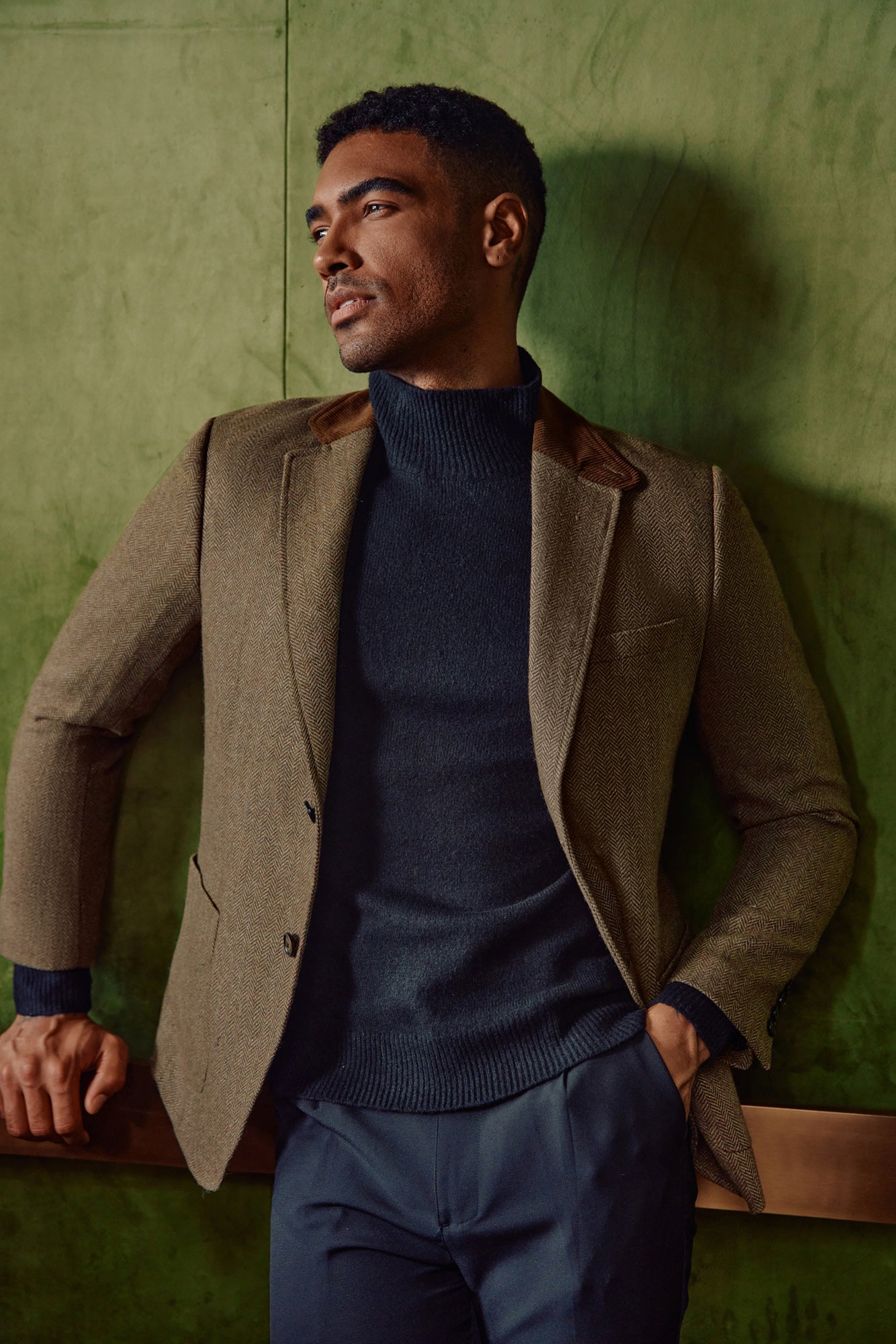 Y's For Men wool gabardine blazer 茶タグ　2 Mens Herringbone Two Button Blazer Vintage Tweed Wool Blend Sport