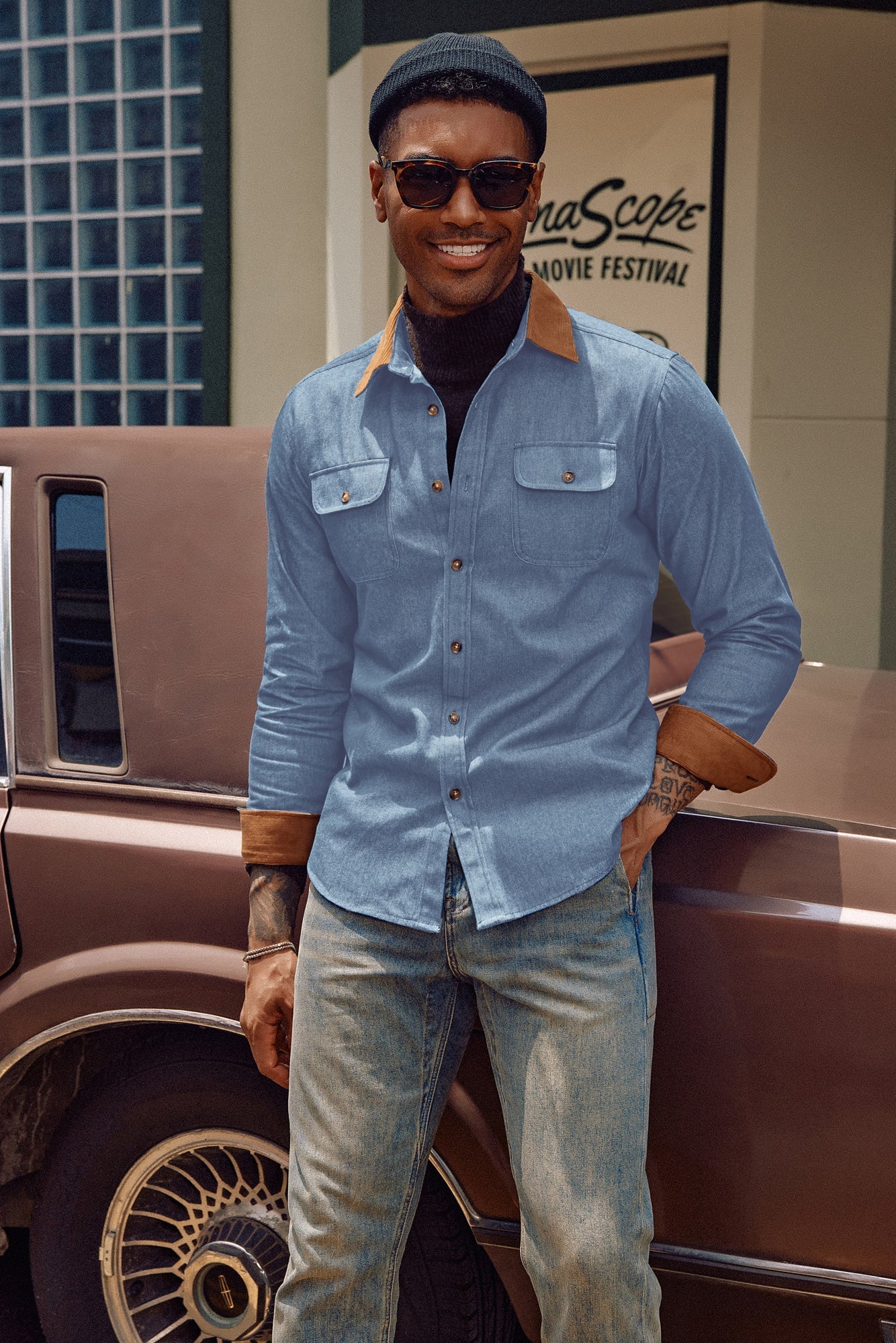 Men's Vintage Denim Shirt Long Sleeve Lapel Collar Jean Shirts Cotton – PJ Paul Jones Men's Vintage Denim Shirt Long Sleeve Lapel Collar Jean Shirts Cotton – PJ Paul Jones
