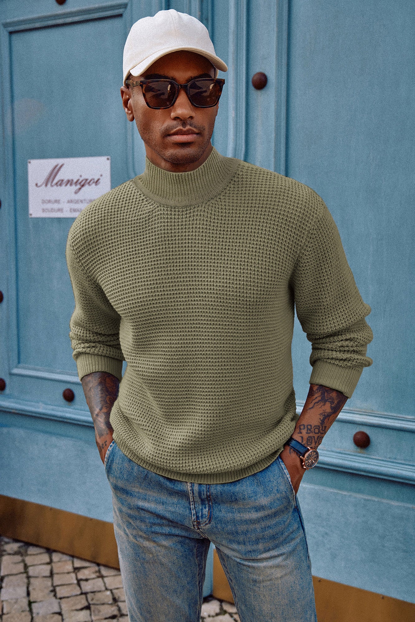 thumbnail image 2 of Dgoopd Cable Knit Sweater Men Irregular Sweaters 2 of 9