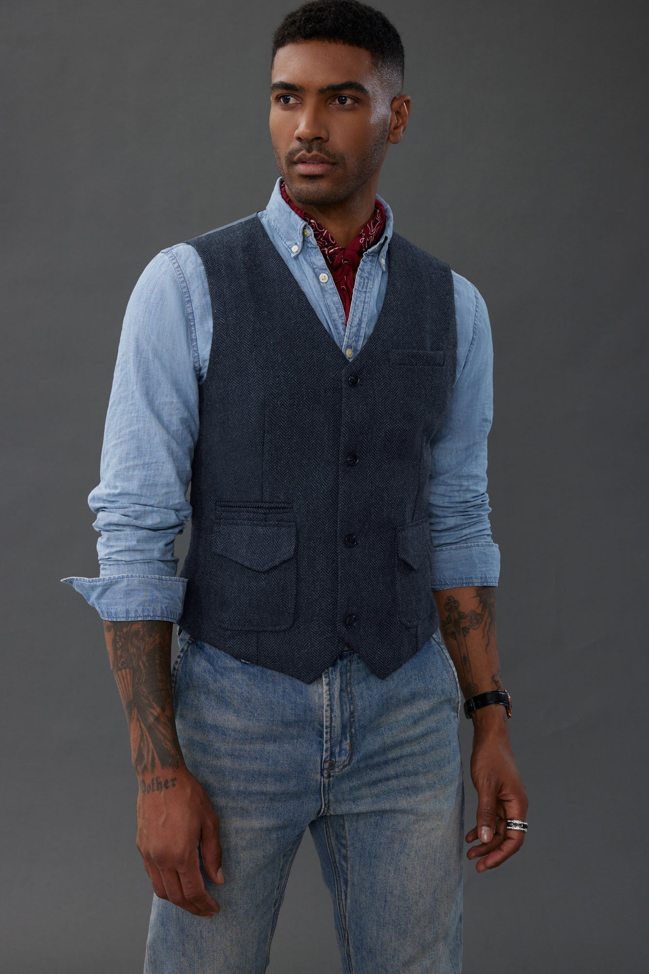 Handkerchief Hem Vest Coat V-Neck Single Breasted Multi Pockets