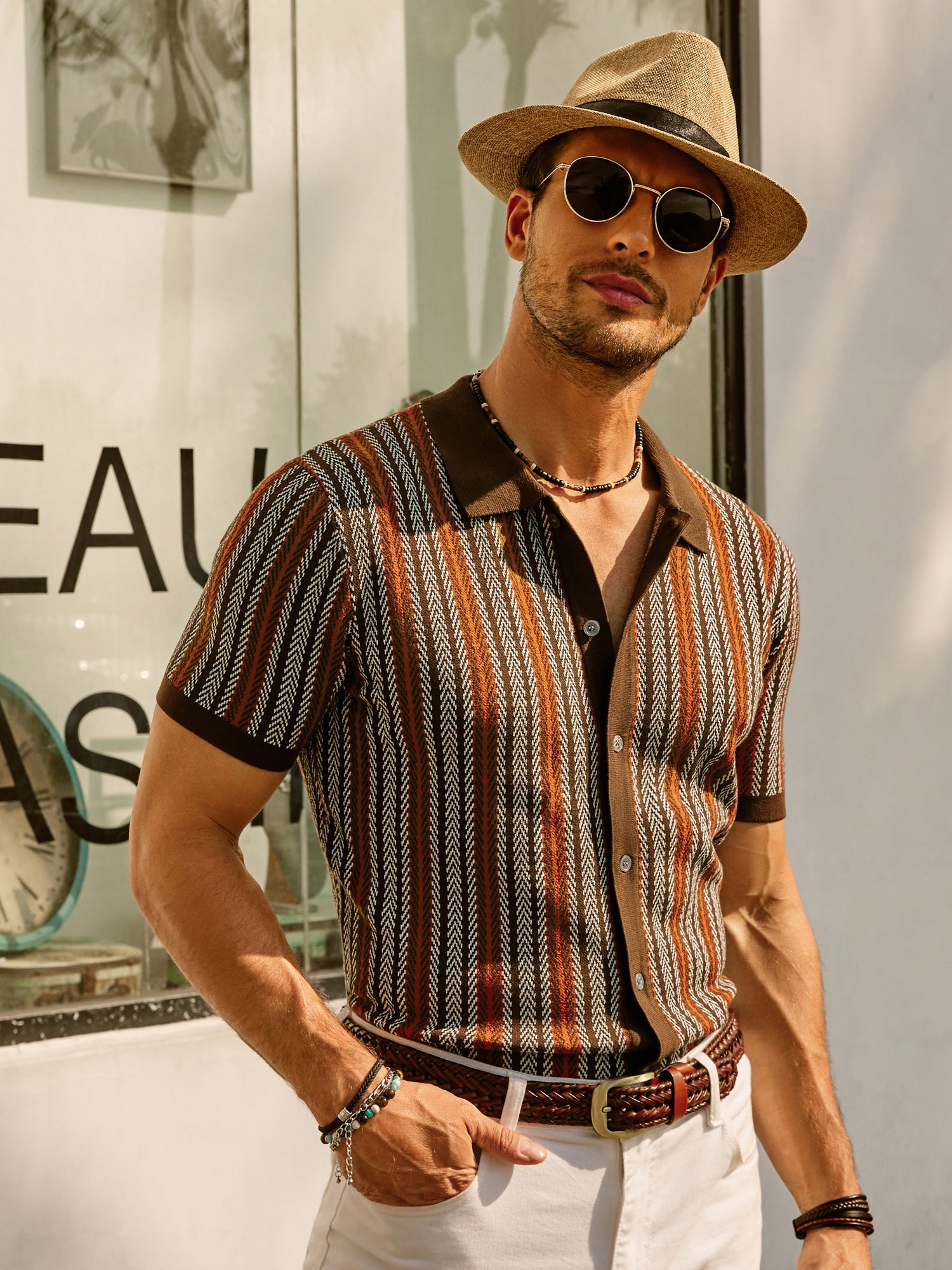 70s Knit Polo Shirt Men's 70s Retro Knit Polo – Rust Orange