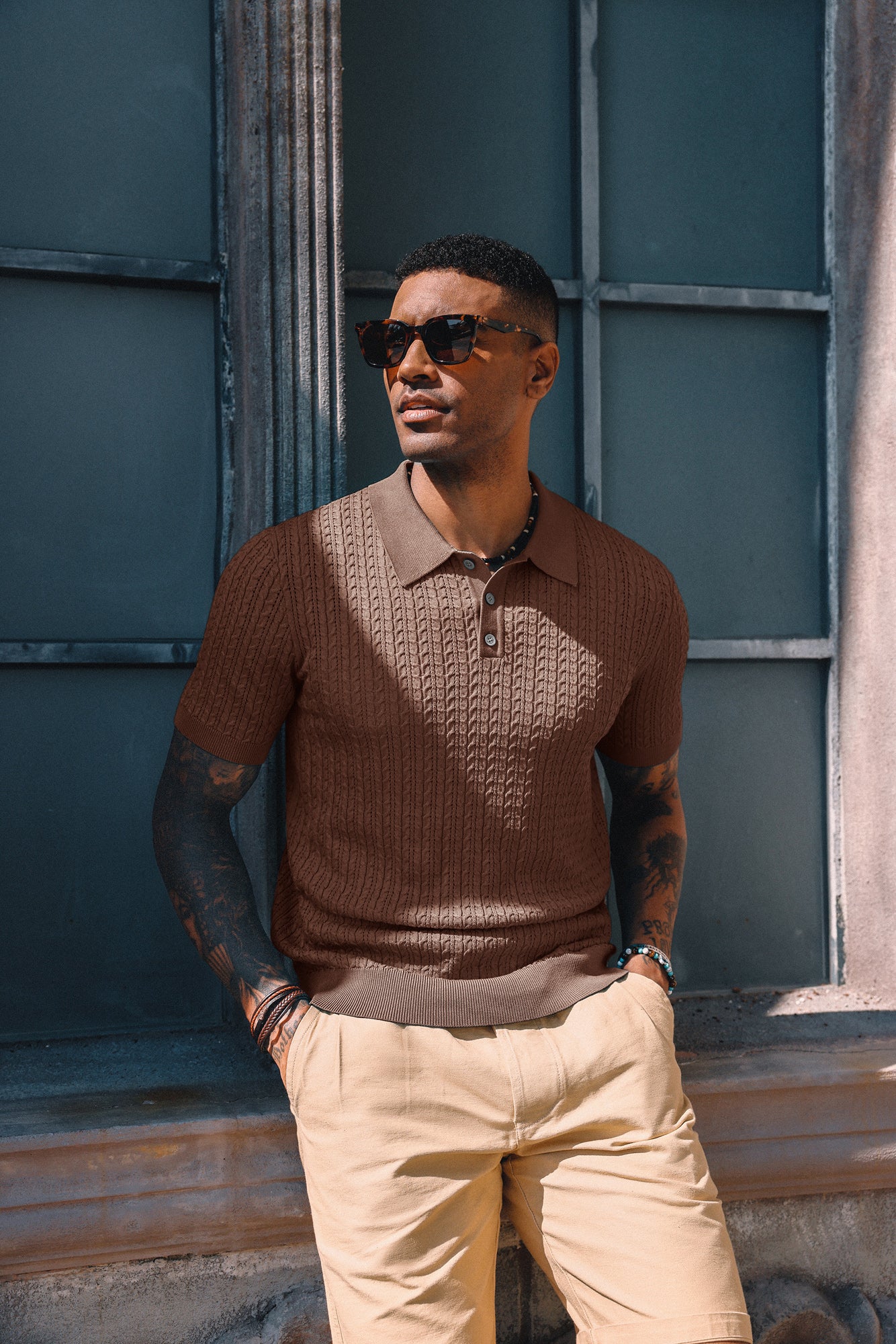 Mens Knit Polo Shirt Short Sleeve Hollow Out Knit Shirt Texture Knitte PJ Paul Jones Mens Knit Polo Shirt Short Sleeve Hollow Out Knit Shirt Texture Knitte PJ Paul Jones