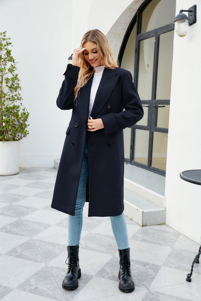 Men's Double Breasted Unisex Peacoat Wool Blend Long Trench Coats