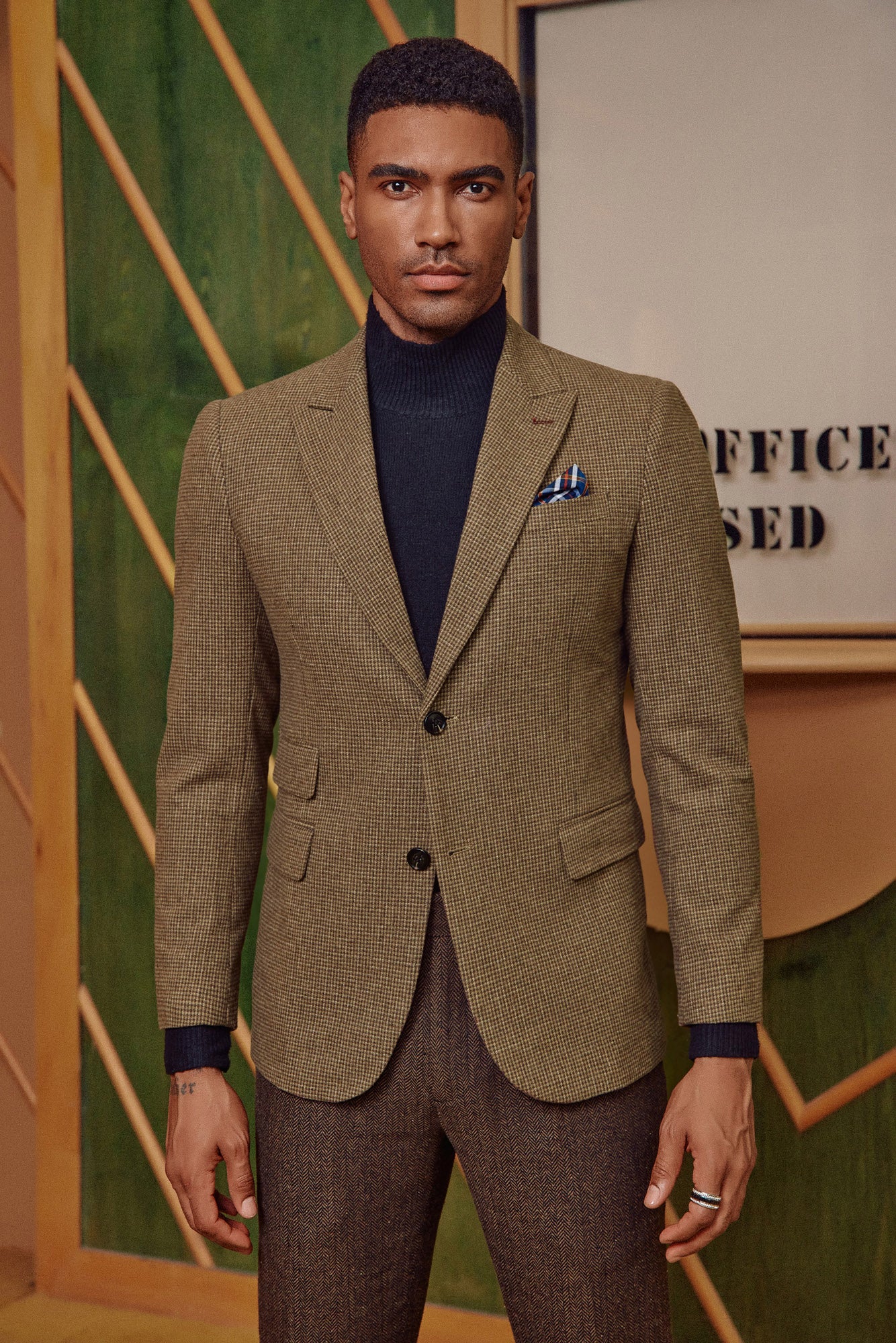 Men's Herringbone Two Button Blazer British Wool Blend Vintage