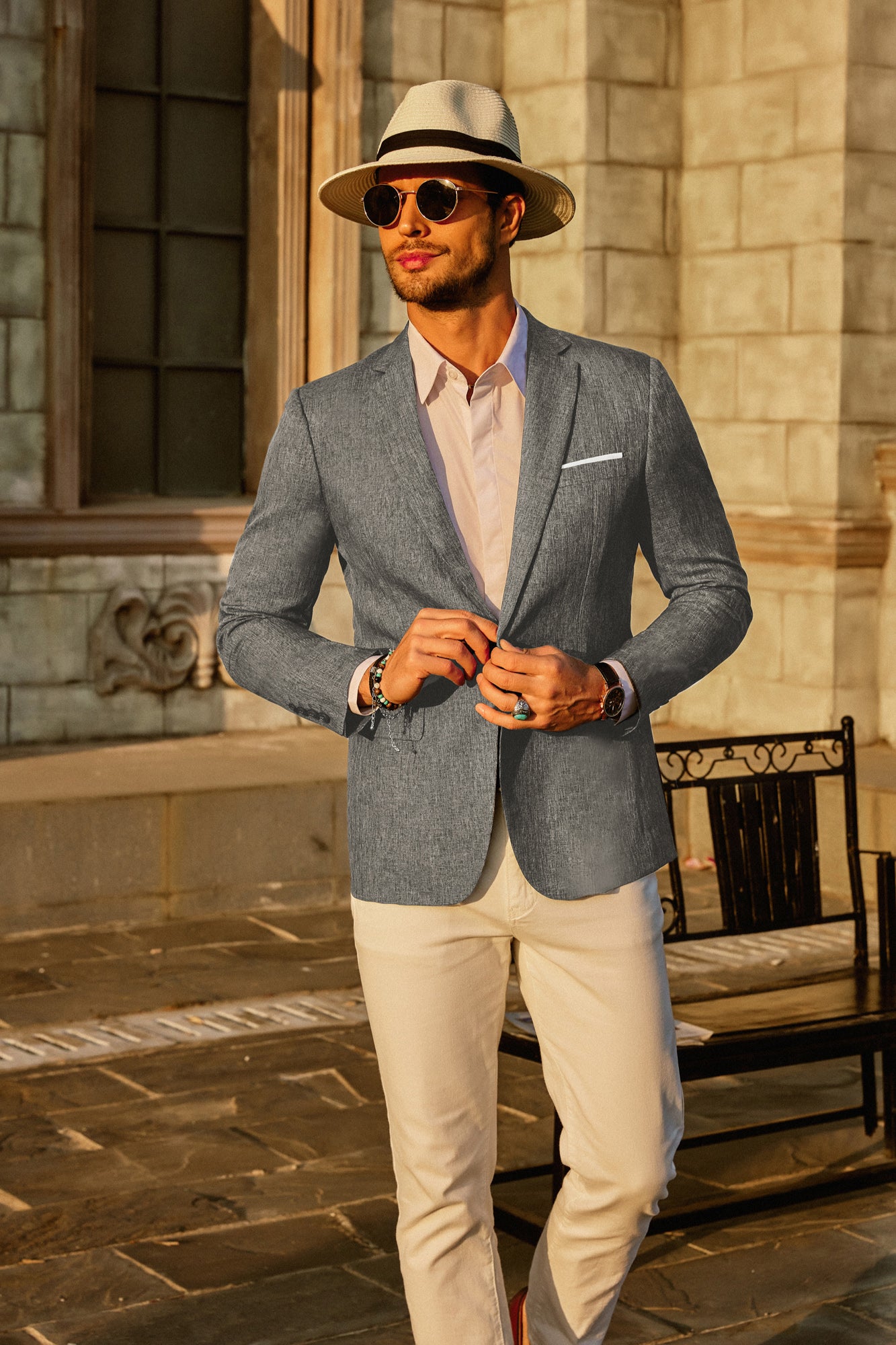 Mens Print Blazer Summer Linen Suit Blazer Men Casual Linen Jacket