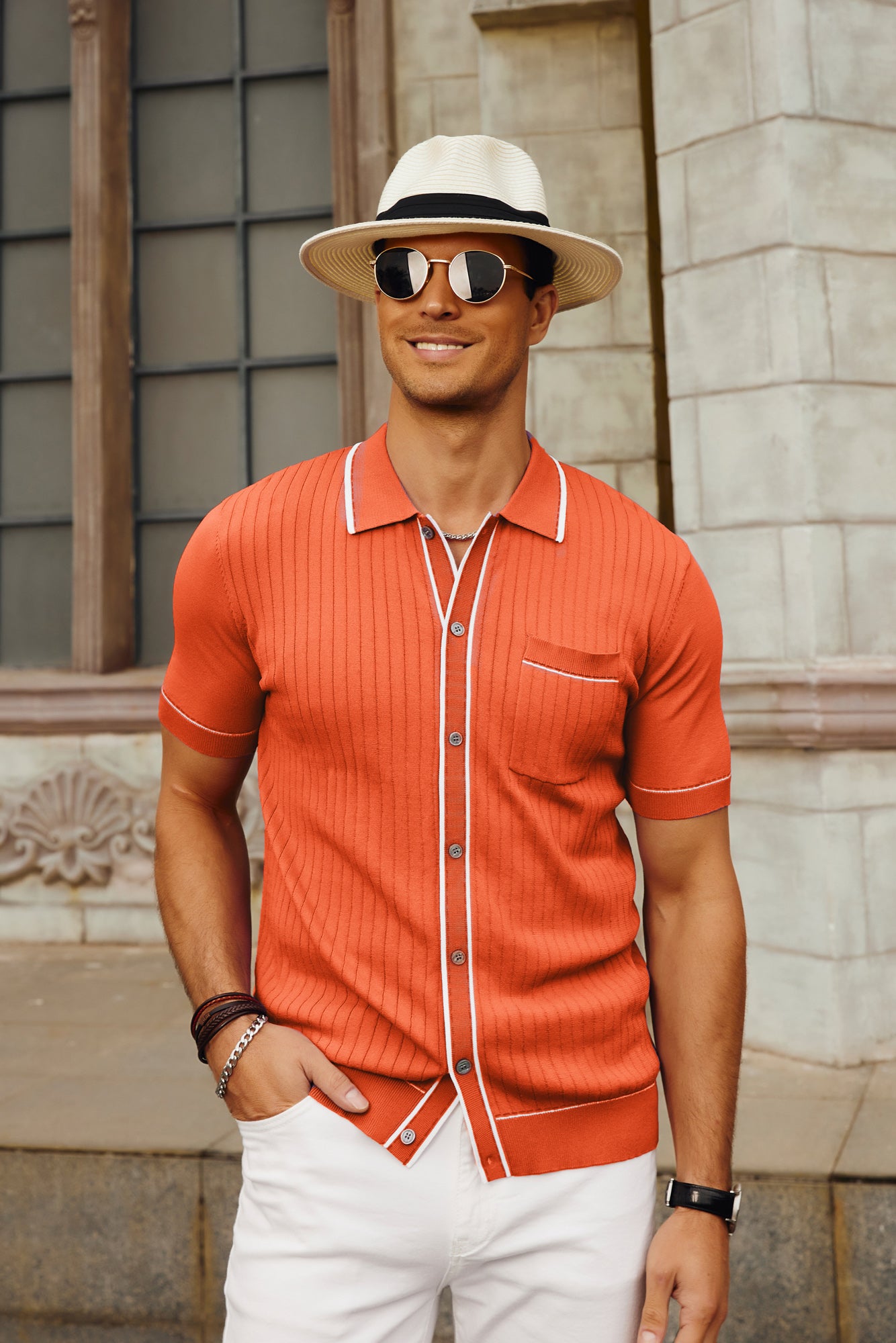 PJ PAUL JONES Men's Short Sleeve Knit Polo Shirts Vintage