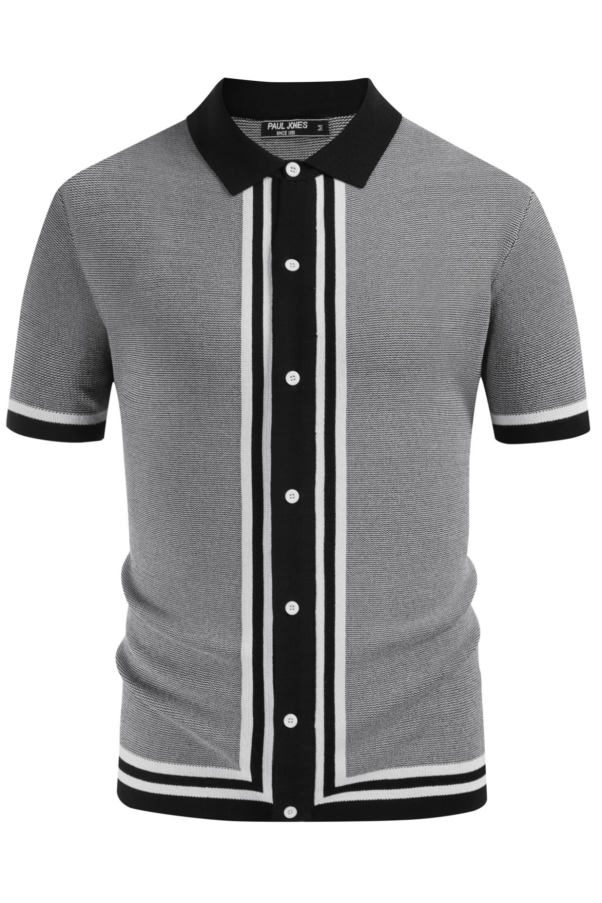 Men's Vintage Stripe Knit Polo Shirts Short Sleeve Stylish Button