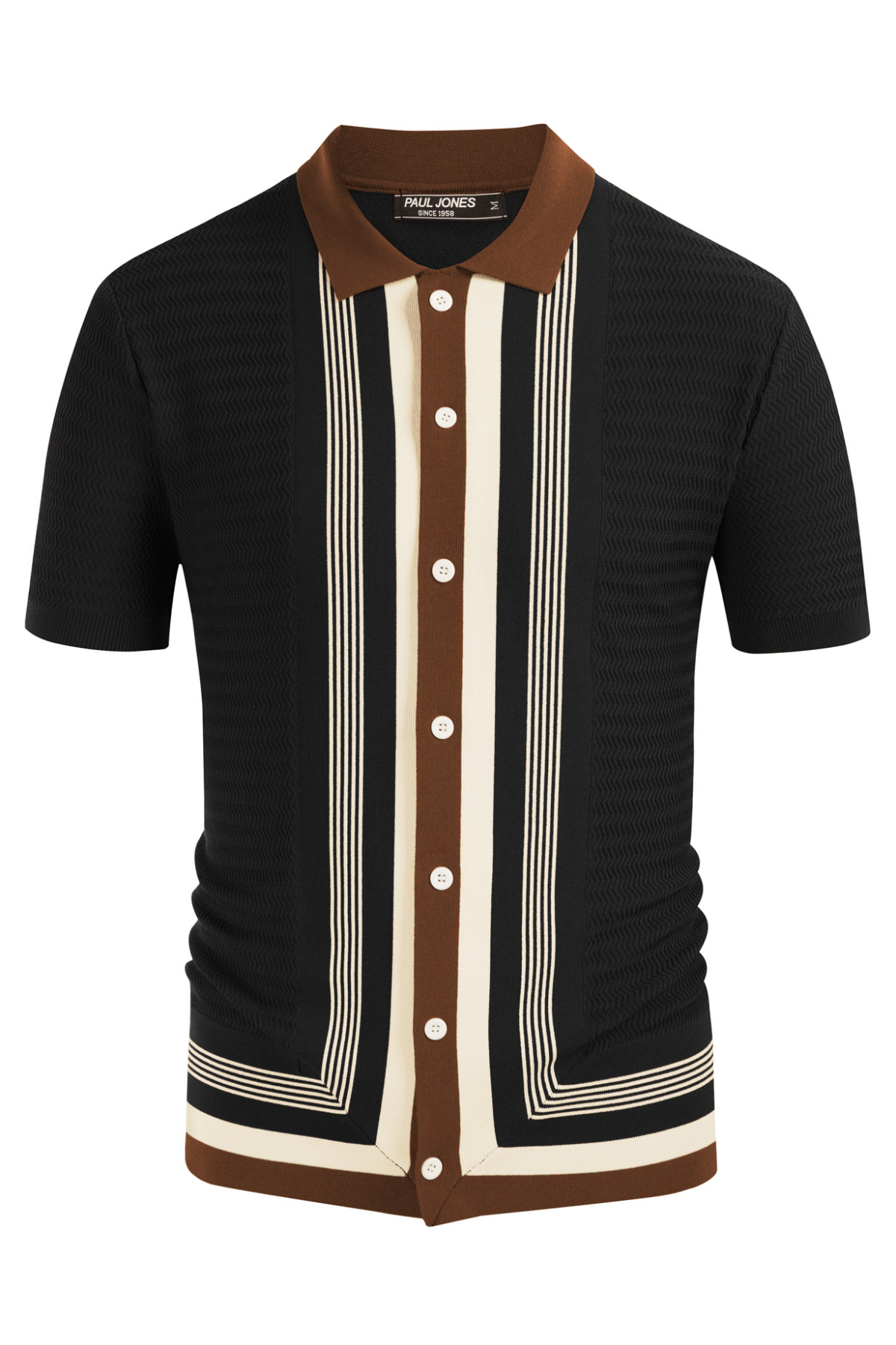 Men Contrast Color Cardigan Sweater Short Sleeve Lapel Button-up