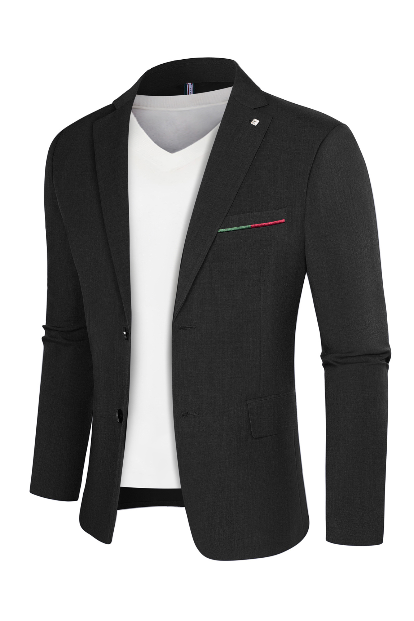 Men Two-Button Blazer Coat Long Sleeve Notch Lapel Back Slit Suit 