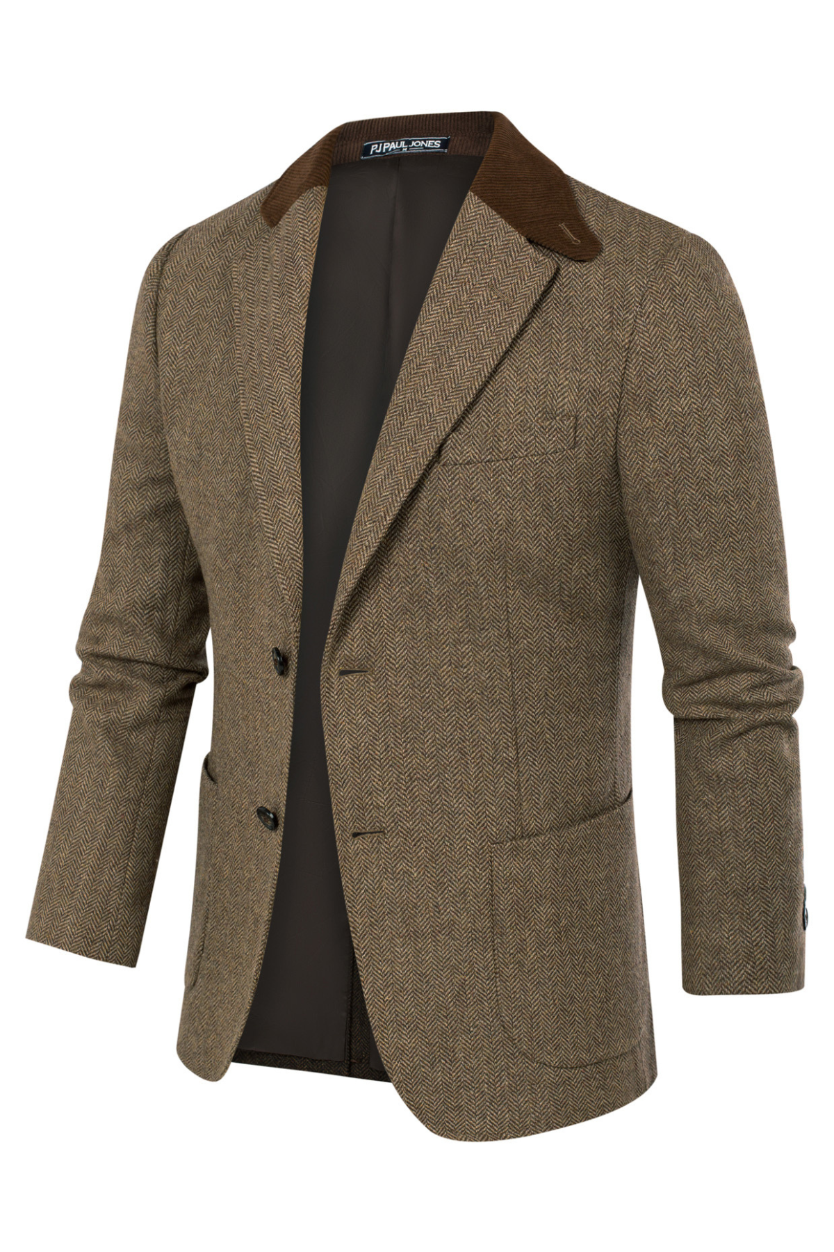 Mens Herringbone Two Button Blazer Vintage Tweed Wool Blend Sport