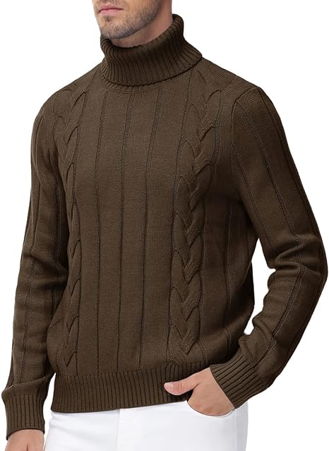 Mens Cable Knitted Turtleneck Jumper Pullover Sweater – PJ Paul Jones