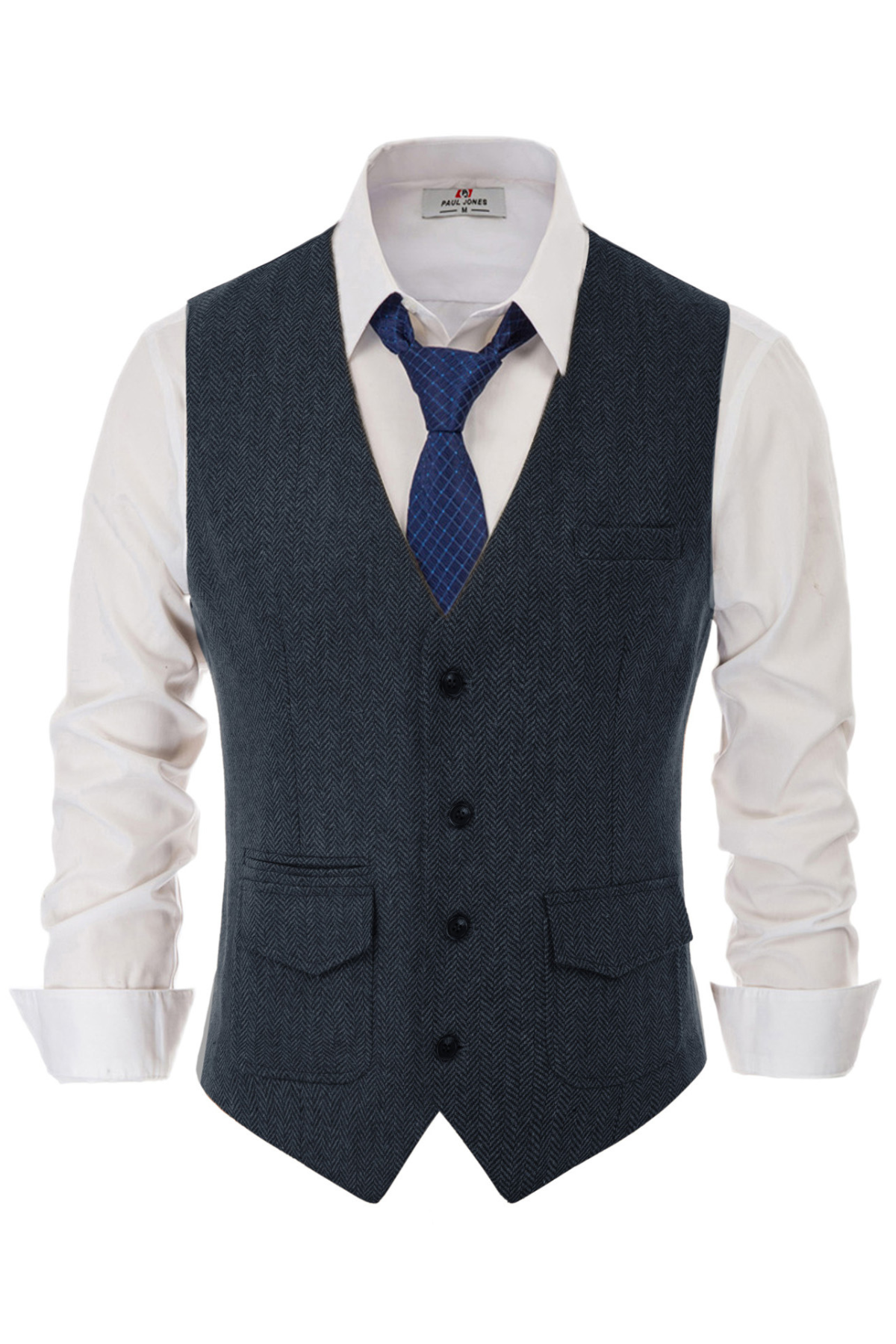 Handkerchief Hem Vest Coat V-Neck Single Breasted Multi Pockets
