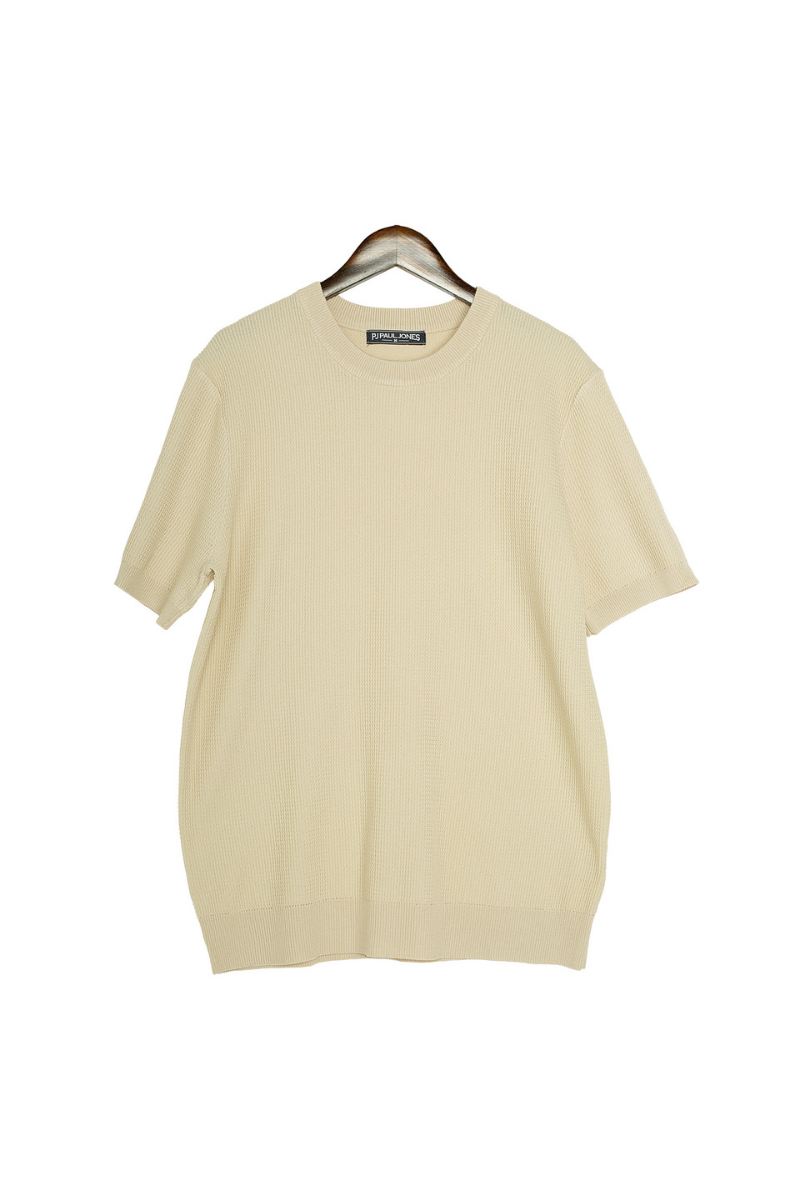 Men Basic Textured Knitted T-Shirt Short Sleeve Crew Neck Tops