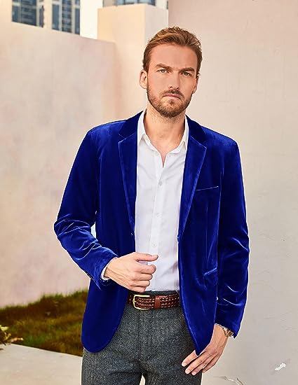 Men Velvet Party Blazer Stylish Notch Lapel Two Buttons